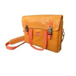 Orangefarbene Laptop-Brandbegrenzungstasche mit Schultergurt und Griffen