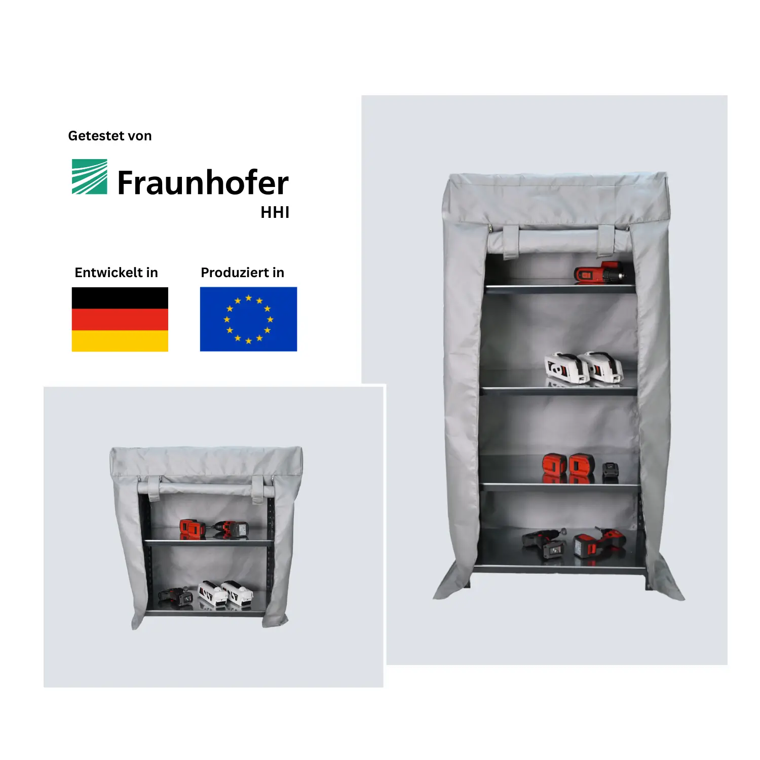 Akkuladeschrank mit Brandschutzhaube – Fraunhofer geprüft Akkuladeschrank mit Brandschutzhaube – Fraunhofer geprüft