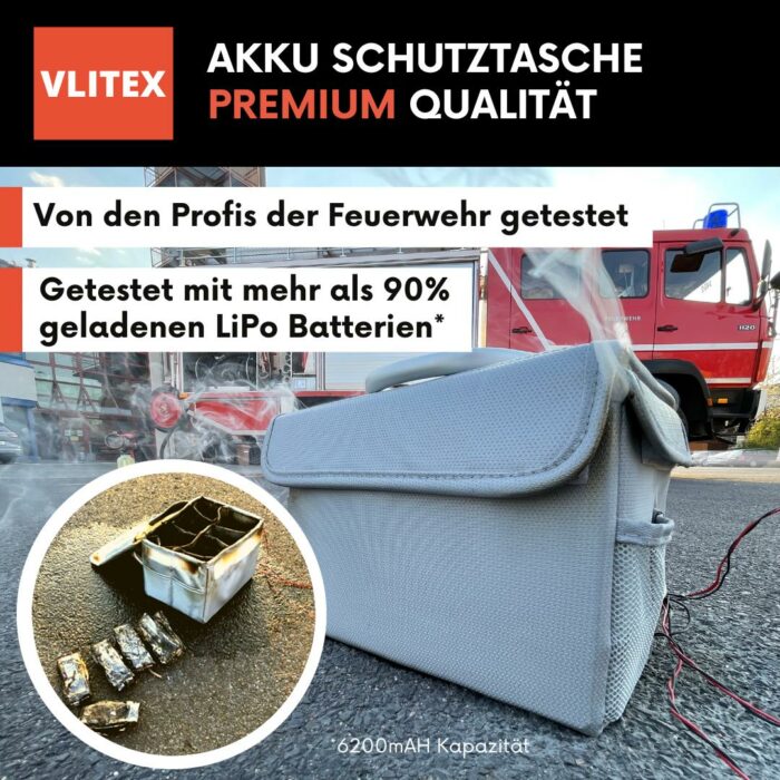 VLITEX Akku Schutztasche mit Feuerwehr getestet