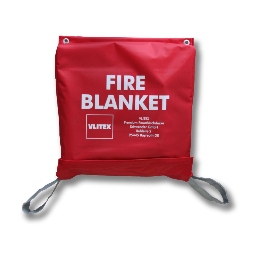 Rote Tasche der Marke VLITEX mit der Aufschrift Fire Blanket