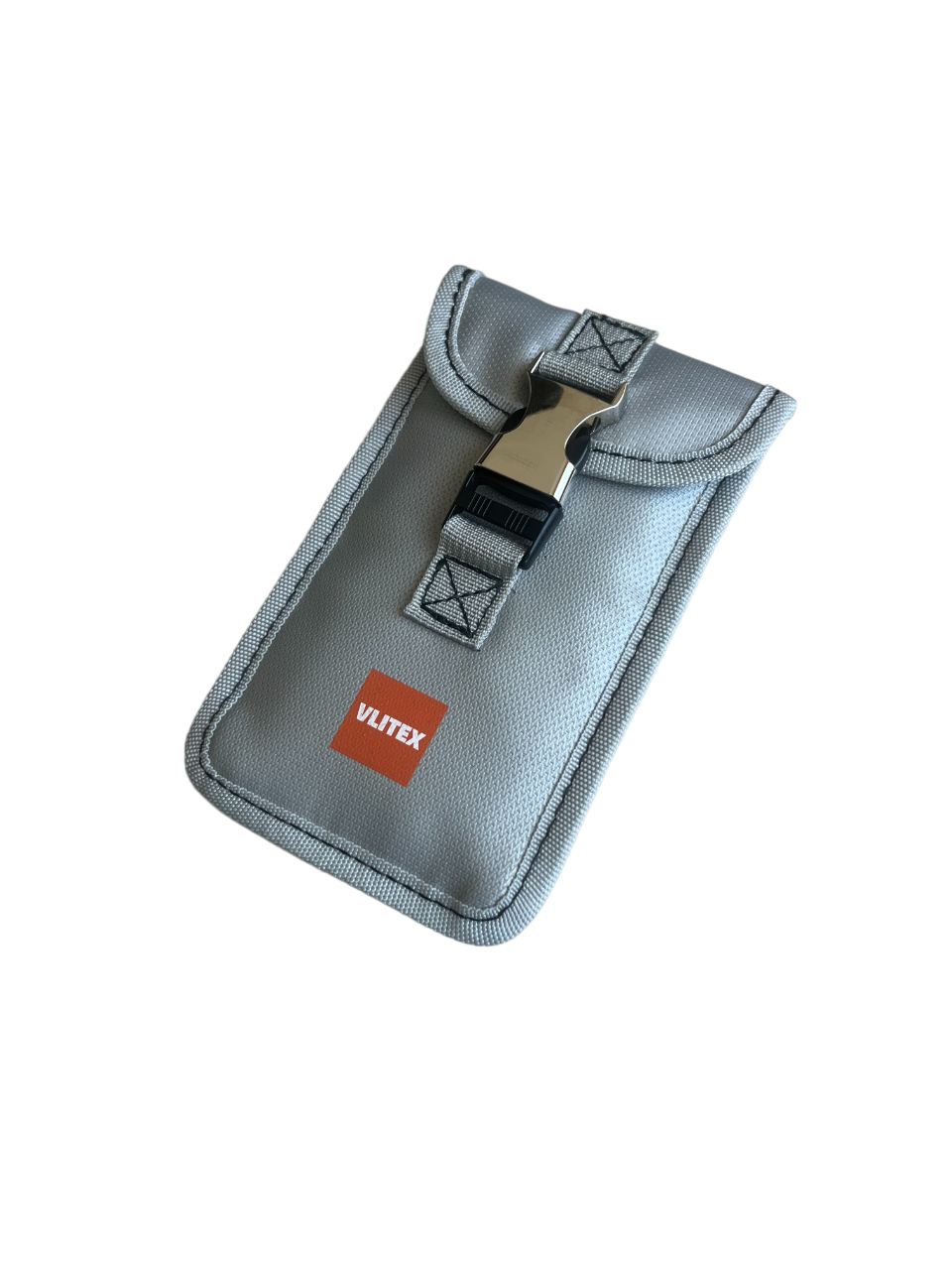 VLITEX Smartphonetasche aus silikonbeschichtetem Glasfasergewebe in silbergrau mit VLITEX Logo